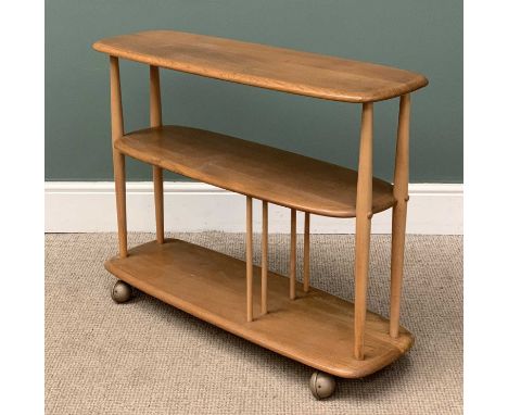 ERCOL 'MINI GIRAFFE' THREE TIER BOOKCASE TROLLEY, 71 (h) x 91 (w) x 31cms (d)Provenance: private collection Conwy
