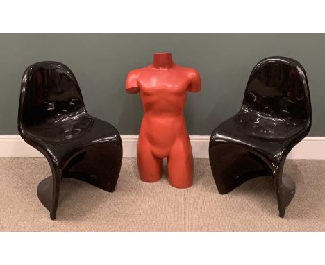 PLUS LOT 60 - PAIR OF CONTEMPORARY CHAIRS & A MANNEQUIN the moulded chairs in black fibreglass, 83 (h) x 47 (w) x 40cms (d) r