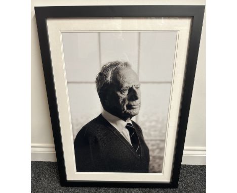 Framed Black and White Portrait photograph of D-Day Veteran Victor McKenzie. Overall size including frame 76cm x 56cm. Victor
