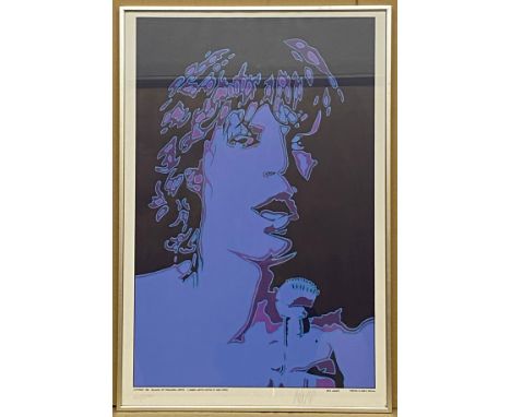 MICK JAGGER LTD EDITION PSYCHEDELIC LITHOGRAPH BY PETER MARSH - NUMBERED &amp; SIGNED BY MARSH - 75CM X 50CM