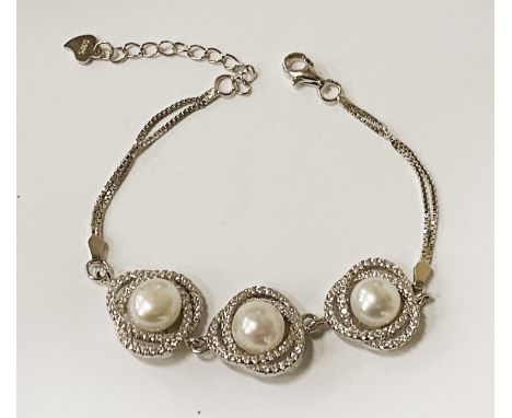 STERLING SILVER TOPAZ &amp; CULTURED PEARL BRACELET