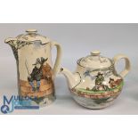 Royal Doulton The Gallant Fishers, teapot and coffee pot, in good used condition, crazing and