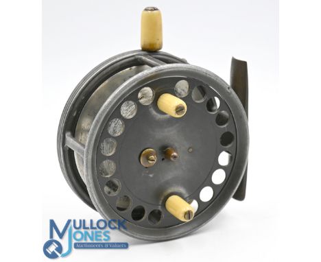 Hardy The Silex No 2, 3 ¾" alloy reel, white handles and casting trigger knob, smooth brass foot, heavy strapped tension regu