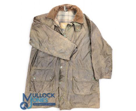 Vintage Gents Barbour Game Fair waxed jacket with tartan lining in fair used condition with some signs of age-related wear #4