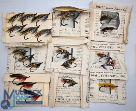 Selection of Hardy mid 20th century fully dressed Salmon Flies - features Canary 2/0 x1, Dusty Miller 1 x1, Dusty Miller 1 ½ 