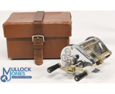 Hardy Bros "The Elarex" RHW alloy multiplier reel, twin tapered black handles, side brass tensioner, on/off check, line guide