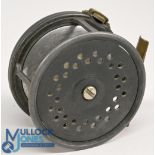 C Farlow & Co Ltd London Perfect style alloy fly reel, 3 ½" perforated wide spool, Xylonite
