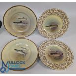 Collection of 4 Royal Doulton named fish plates, painted by C Holloway brown trout, pike, Lock Leven