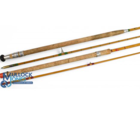 Allcocks Easicast split cane pike carp rod, 9ft 6" 2pc, 27" handle with alloy sliding reel fittings and collars. No bag, ligh