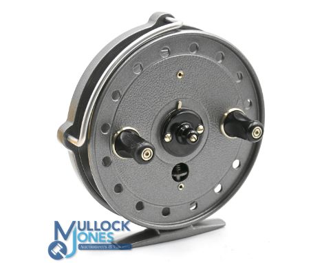 J W Young Trudex 4" alloy trotting reel, in fine condition, face plate drag adjuster and backplate drag control, has seen lit