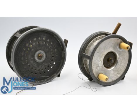 2x C Farlow &amp; Co Ltd, London vintage reels, for spares/repairs, a 4 1/8" spinning reel, brass impulse lever, check button