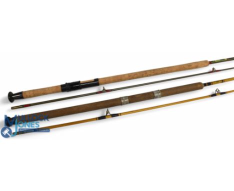 Lee Rod by H Monk Chester "The Spinlee" glass spinning rod 8ft 2pc, 27" handle with alloy sliding reel seat, red agate rings 