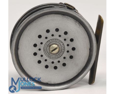 Hardy Bros "Perfect" alloy trout fly reel, 3 3/8" ventilated polished spool, xylonite handle, 1912 check, strapped milled rim