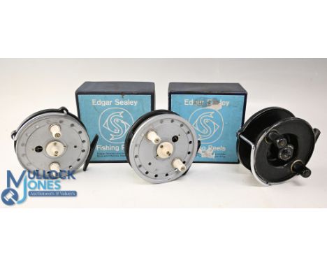 3x Various Reels - features an Edgar Sealey (By JW Young) 4" Floatking centrepin reel with twin white dimple handles, bobbled