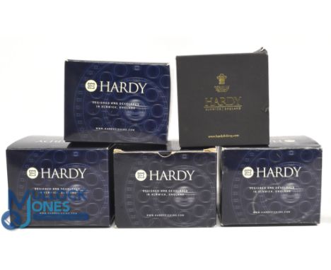 A collection of Hardy card reel boxes, as follows: Hardy Zane No O, Hardy Zane No 1, Hardy Zane No 2, Hardy Zane No 3, Ultral
