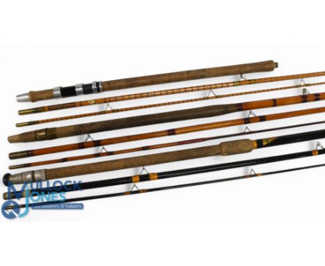 Spot-On hand built split cane carp rod, 11ft 3pc (inc handle), 26" handle, alloy sliding reel fittings and collars, red agate