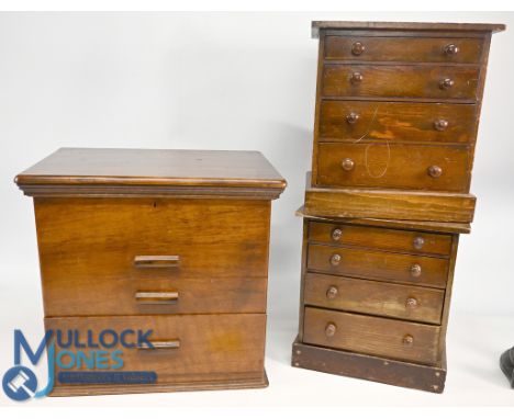 Fly Tying Accessories - features 3x wooden cabinets containing a large quantity of fly tying materials, such as dyes, quantit