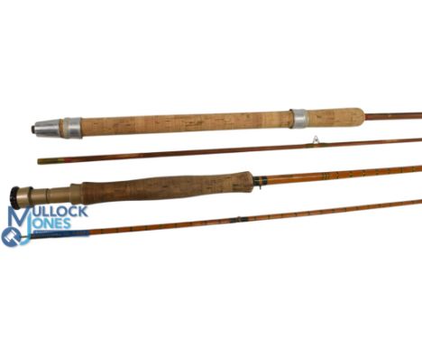 Allcocks Leander split cane trout fly rod, 9ft 2pc, butt screw alloy reel seat, red agate butt/tip rings, cloth bag, looks re