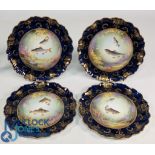 A set of four T Goode Co fish painted cabinet plates, Roach, Chub, Perch, Salmon Trout, early 20th