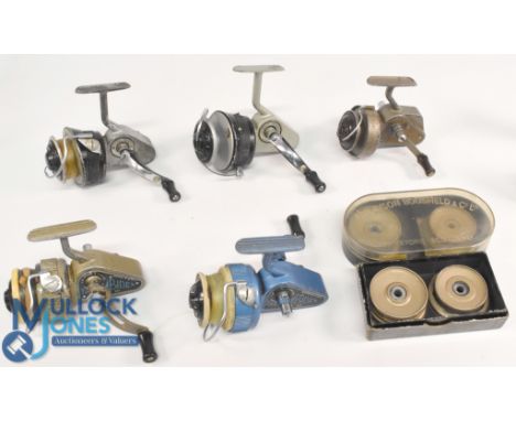 2x Allcocks Felton Crosswind fixed spool reels, both with good bails and free spool, one shows signs of use. J W Young Ambide