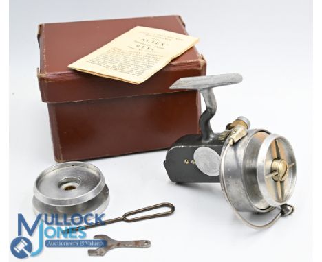 Hardy Bros Altex No 2 Mk V fixed spool reel LHW with folding handle, optional check, full bail arm, with spare spool, tools, 