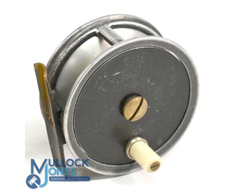 A scarce Fin de Lange Bergan: Fin de Lange Competition alloy fly reel 2 ¾" solid spool with ivorene handle, good constant che