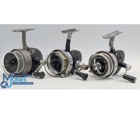 Three Bache Brown, USA vintage spinning reels, Mastereel No.2, Mastereel No.3 &amp; Spinster, all with half basil &amp; front