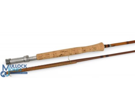 J S Sharpes Ltd Aberdeen "The Scottie" split cane spliced trout fly rod, 10ft 2pc line 6#, with covers and wraps, alloy down 