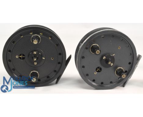 J W Young &amp; Sons "Rapidex" alloy centre pin reel, 4" ventilated spool, 2 screw latch, twin handles, milled face plate ten