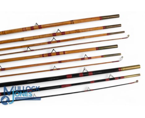 H Clayton handmade float rod, 13ft 6" 3pc whole cane butt and middle tip with spliced greenheart, 21" handle, alloy sliding r