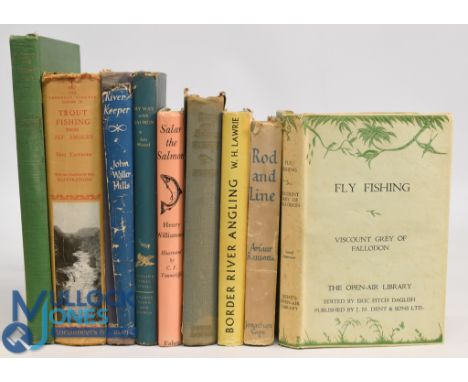 Nine period Fishing Books to include Fly Fishing 1939 Viscount Grey of Fallodon, Rod and Line 1947 Arthur Ransome, Border Riv