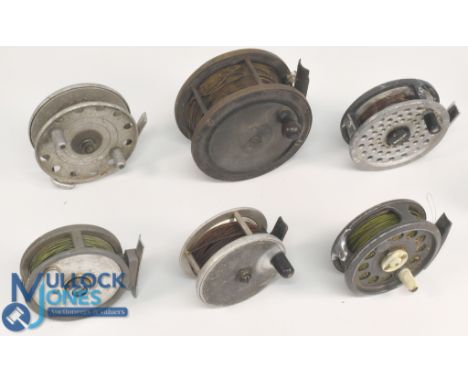 Assortment of centre pin and fly reels, all needing a service and clean: Intrepid Super fly reel. Ryobi 444 fly reel. 3x unna