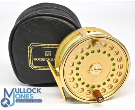 Hardy Bros "The Gold Sovereign" 11/12 salmon fly reel, 4" ventilated wide spool with 2 screw latch, counter balanced handle, 