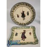 Royal Doulton Isaac Walton Ware, two plates 24cm and an oblong plate 22cm x 18cm painted angler