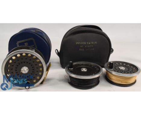 Hardy Bros "The Marquis" salmon No 2 alloy fly reel, 4 1/8" ventilated spool, 2 screw latch, black handle, rear tensioner, co
