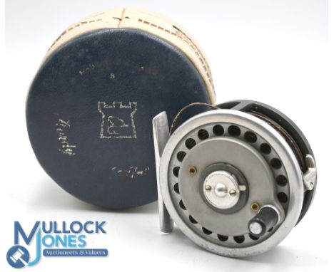 Scarce Hardy Marquis #4 multiplier reel, 2 ¾" diameter, smooth alloy foot, retains most original finish, c/w zip case and pap