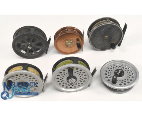 A collection of reels, as follows: Intrepid Rimfly 3 ½" with spare spool. Masterline 3 ½". An unnamed 3 ½". GB80 3 ½" composi