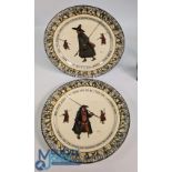 Royal Doulton Isaac Walton Ware, pair of 26.5cm plates painted angler scenes by Noke, with printed