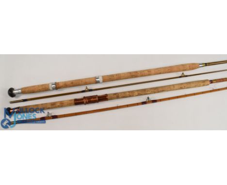 A Lee Product of Pershore and Redditch "The Lepson" split cane pike/car spinning rod, 9ft 2pc, 30" handle with alloy sliding 