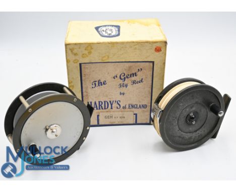 Hardy The Gem 3 5/8" alloy trout fly reel, backplate brake adjuster, smooth check, fine condition, in original box and a Hard