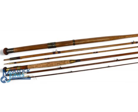 Greenheart fly rod, fitted with Hardy reel seat, 11ft 3pc spliced brass fittings, cloth bag. Unnamed greenheart salmon fly ro
