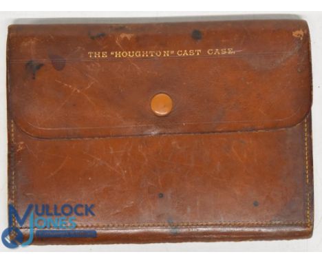 Hardy The Houghton Cast case, leather wallet, 6" x 4" brown leather, with gilt text, snap fastening stud, inner flap stamped 