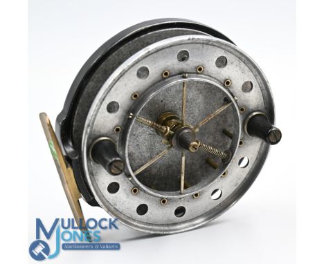 Rare Allcock Aerial match reel, 4" diameter, 6 spoke with tension regulator, brass foot, on/off check, this example was never