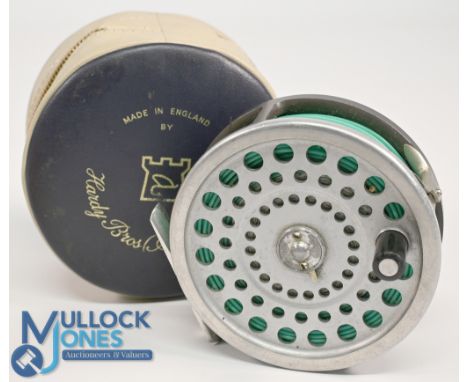Hardy Bros "Marquis Salmon No 1" alloy fly reel, 3 7/8" ventilated narrow spool, 2 screw latch, black handle, rear tensioner,