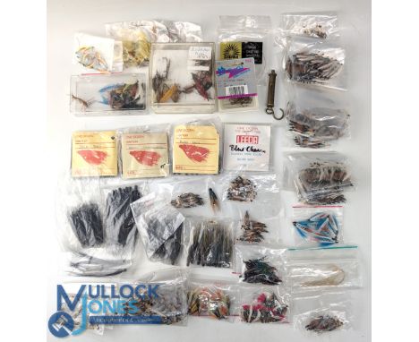 Large Collection of Salmon flies many in 1 dozen packs, appears unused, various patterns, in single hook with a few tube flie