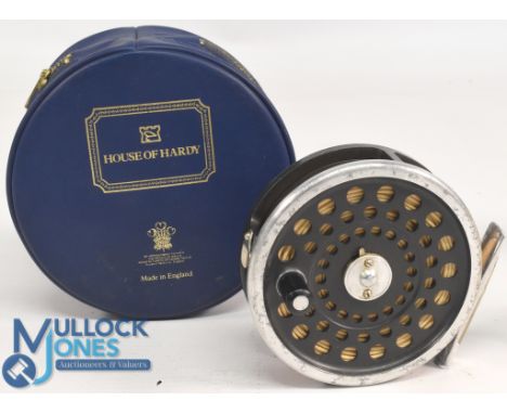 Hardy Bros "Marquis 7" alloy trout fly reel, 3 7/16" ventilated spool, 2 screw lath, black handle, rear tensioner, constant c