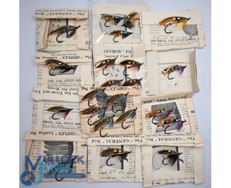 Selection of Hardy mid 20th century fully dressed Salmon Flies - features Silver Wilkinson 1.2 x1, 1/0 x2, Thunder and Lightn