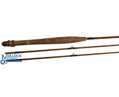 Millwards Flylite split cane trout fly rod No 1821, 7ft 2" 2pc with spare tip, alloy sliding reel fitting and collar, red aga