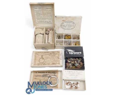 Collection of Farlow's Ephemera including contratac fishing line treatment in maker's original box, a universal landing net c