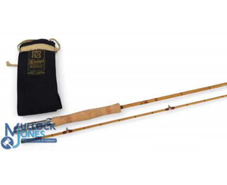 Sydney Jarvis Astwood Bank, Redditch, split cane trout fly rod, 8ft 2pc, alloy unlocking reel seat, red agate butt/tip rings,